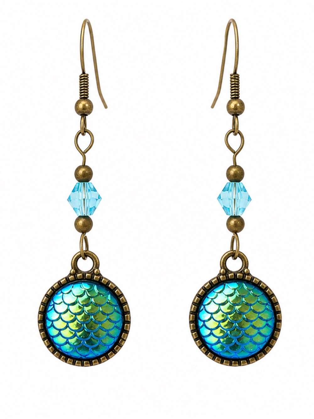 Mermaid Scale Earrings with Turquoise Swarovski bead Accents